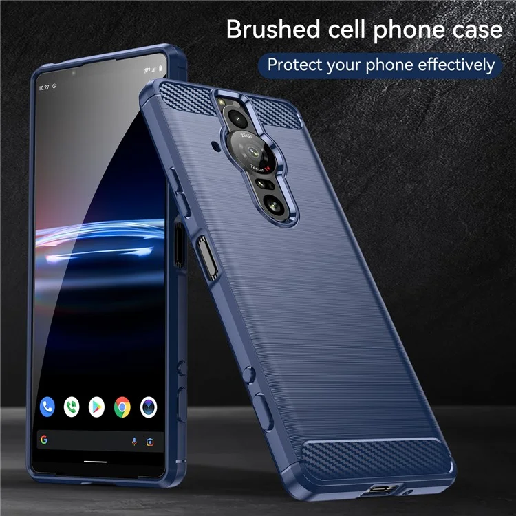 Funda protectora de fibra de carbono cepillada flexible de 1,8 mm TPU antiarañazos para Sony Xperia Pro-I - Azul