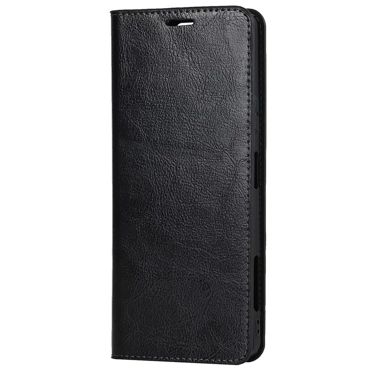 Funda de piel genuina con textura de caballo loco, protección total de pie, cartera y estuche para teléfono para Sony Xperia Pro-I - Negro