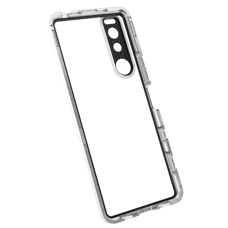 Moldura de Metal + Vidro Temperado + PC Capa de Fechamento Magnético Para Sony Xperia 5 III 5G - Prata