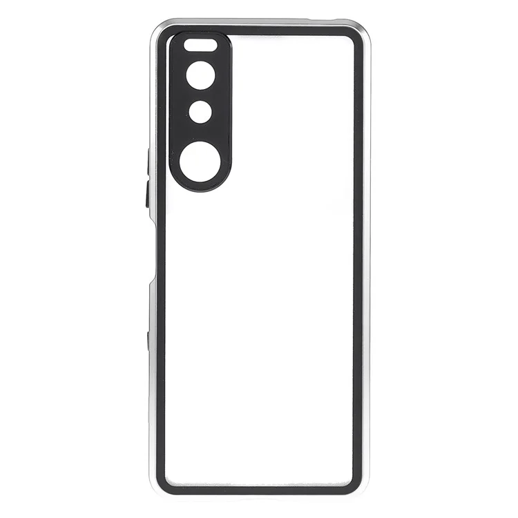 Moldura de Metal + Vidro Temperado + PC Capa de Fechamento Magnético Para Sony Xperia 5 III 5G - Prata