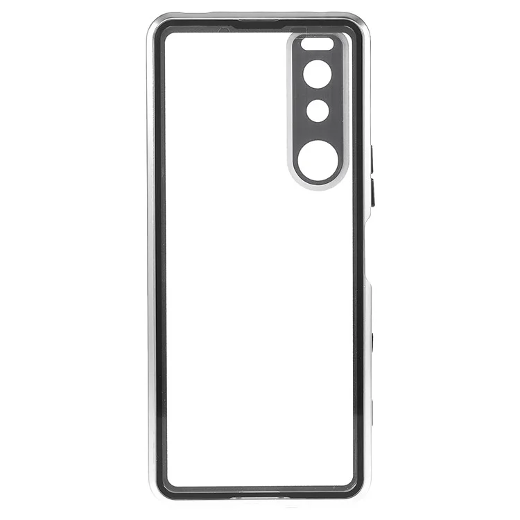 Moldura de Metal + Vidro Temperado + PC Capa de Fechamento Magnético Para Sony Xperia 5 III 5G - Prata