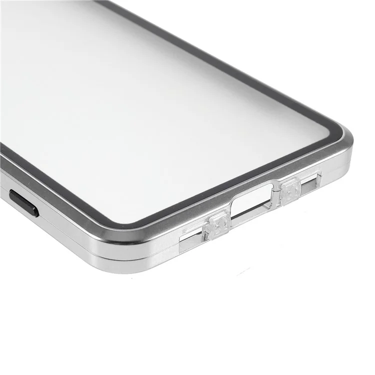 Moldura de Metal + Vidro Temperado + PC Capa de Fechamento Magnético Para Sony Xperia 5 III 5G - Prata