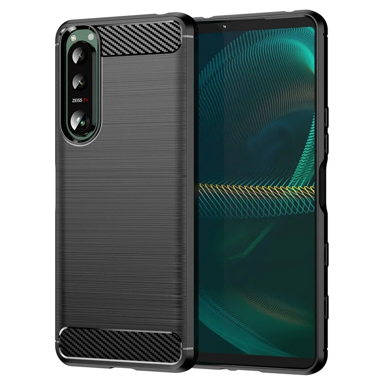 Custodia rigida in TPU con superficie spazzolata da 1,8 mm, texture in fibra di carbonio, protezione per il retro del telefono per Sony Xperia 5 III 5G - Nero 