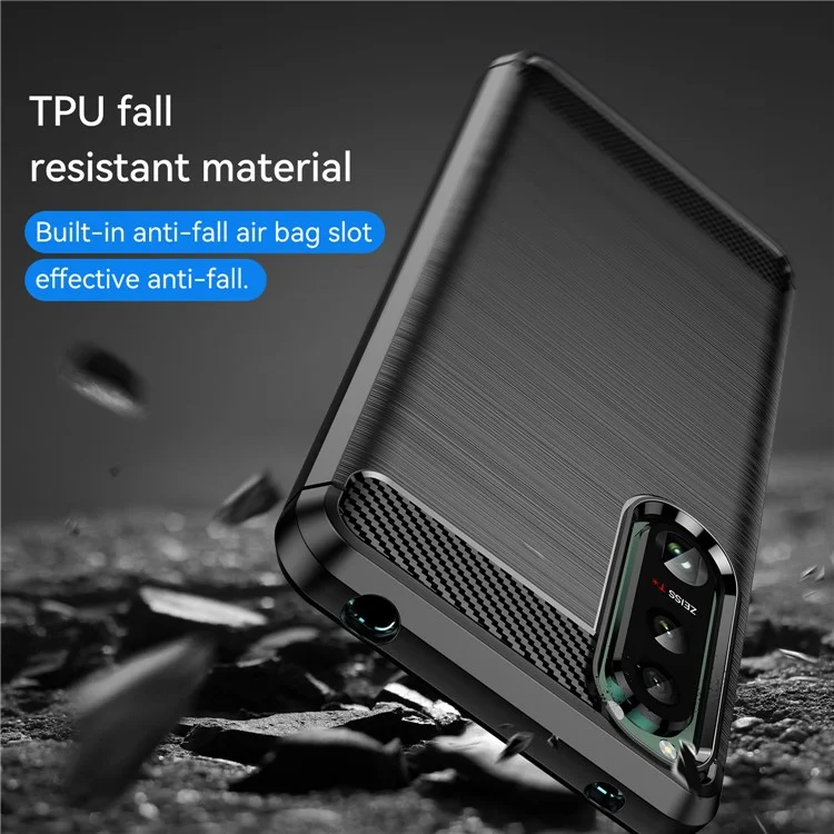 Custodia rigida in TPU con superficie spazzolata da 1,8 mm, texture in fibra di carbonio, protezione per il retro del telefono per Sony Xperia 5 III 5G - Nero 