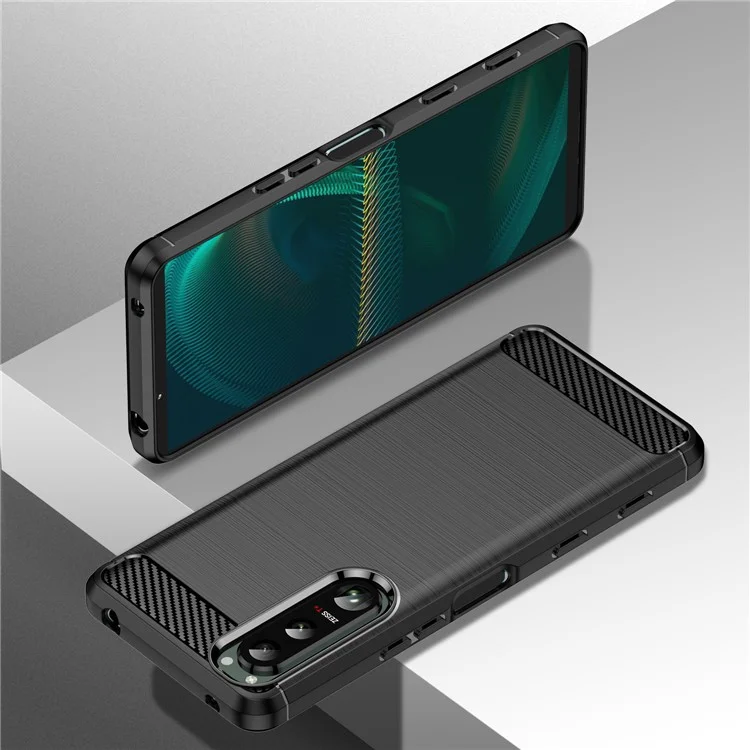 Custodia rigida in TPU con superficie spazzolata da 1,8 mm, texture in fibra di carbonio, protezione per il retro del telefono per Sony Xperia 5 III 5G - Nero 