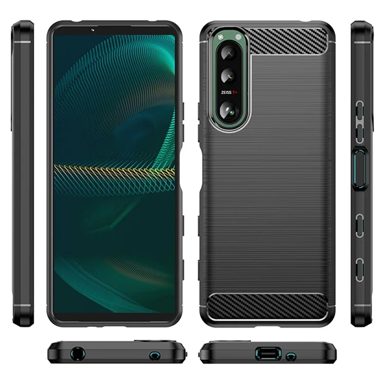 Custodia rigida in TPU con superficie spazzolata da 1,8 mm, texture in fibra di carbonio, protezione per il retro del telefono per Sony Xperia 5 III 5G - Nero 