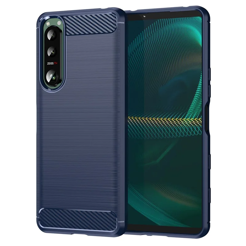 1,8 mm TPU z matową powierzchnią, etui z fakturą włókna węglowego, ochronna tylna pokrywa na telefon Sony Xperia 5 III 5G - Niebieski