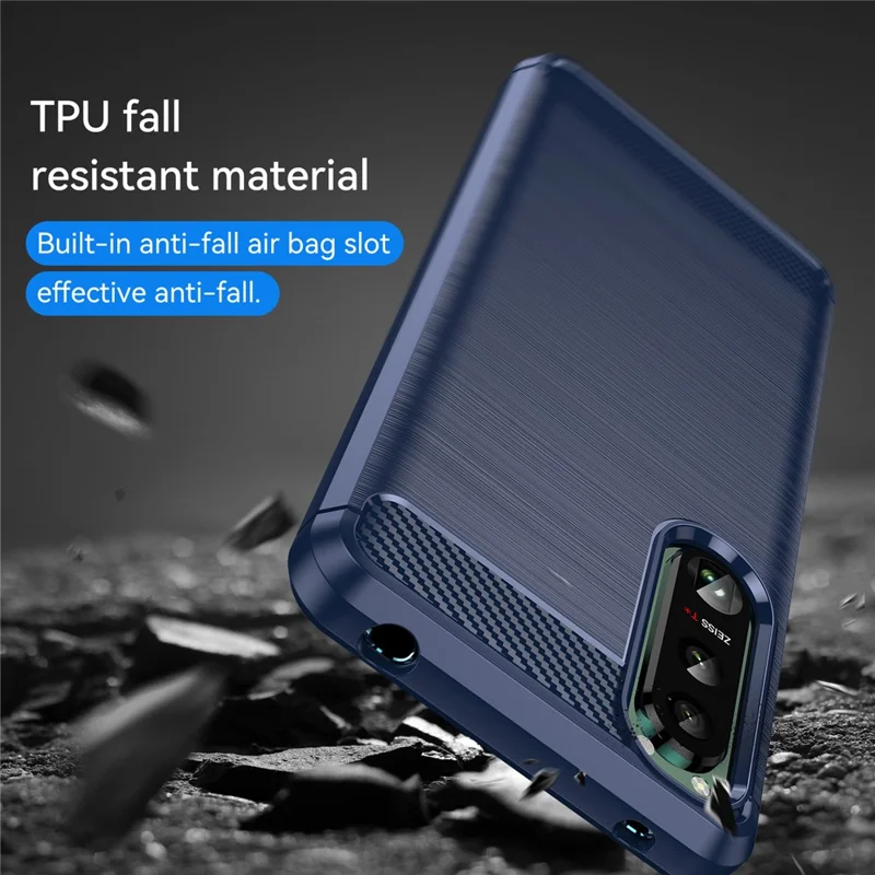 1,8 mm TPU z matową powierzchnią, etui z fakturą włókna węglowego, ochronna tylna pokrywa na telefon Sony Xperia 5 III 5G - Niebieski