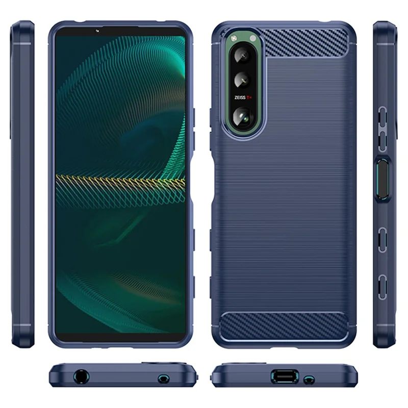 1,8 mm TPU z matową powierzchnią, etui z fakturą włókna węglowego, ochronna tylna pokrywa na telefon Sony Xperia 5 III 5G - Niebieski