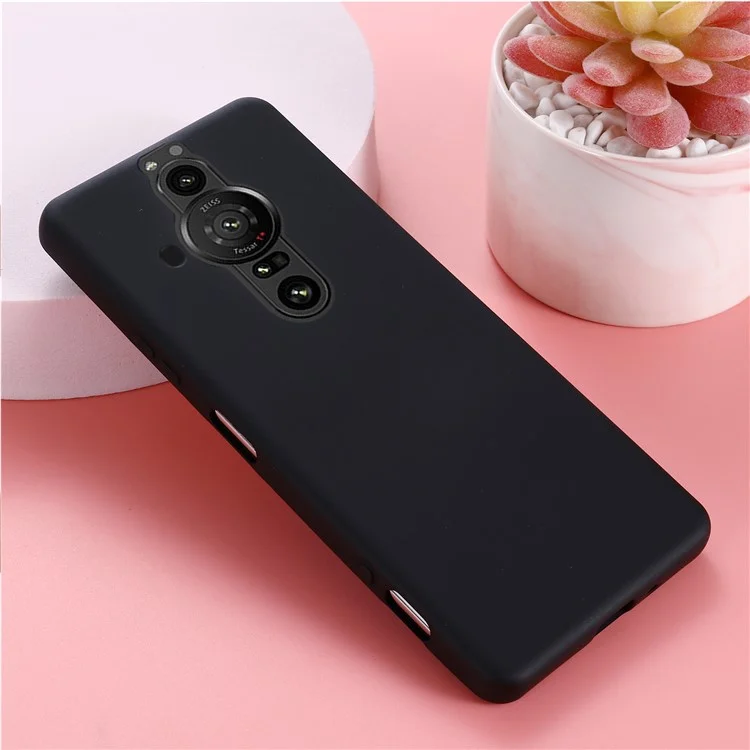 For Sony Xperia Pro-I Liquid Silicone Soft Microfiber Lining Drop-proof Phone Case Cover with Strap - Black