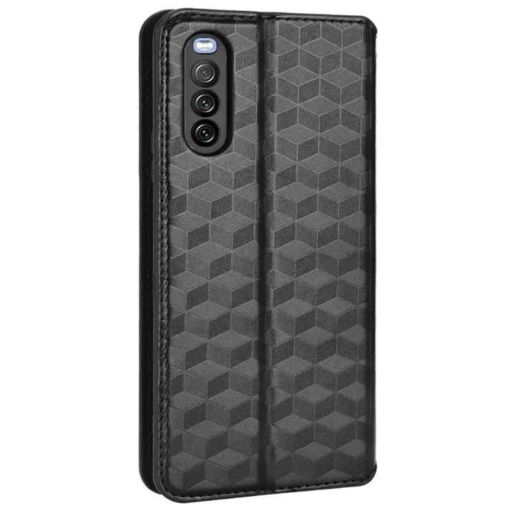 Per Sony Xperia 10 III 5G/Xperia 10 III Lite Supporto regolabile Custodia con stampa a rombo Chiusura magnetica Antigraffio Custodia in pelle PU Antiurto Custodia per telefono cellulare - Nero