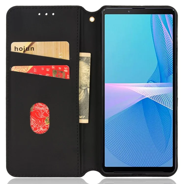 Per Sony Xperia 10 III 5G/Xperia 10 III Lite Supporto regolabile Custodia con stampa a rombo Chiusura magnetica Antigraffio Custodia in pelle PU Antiurto Custodia per telefono cellulare - Nero