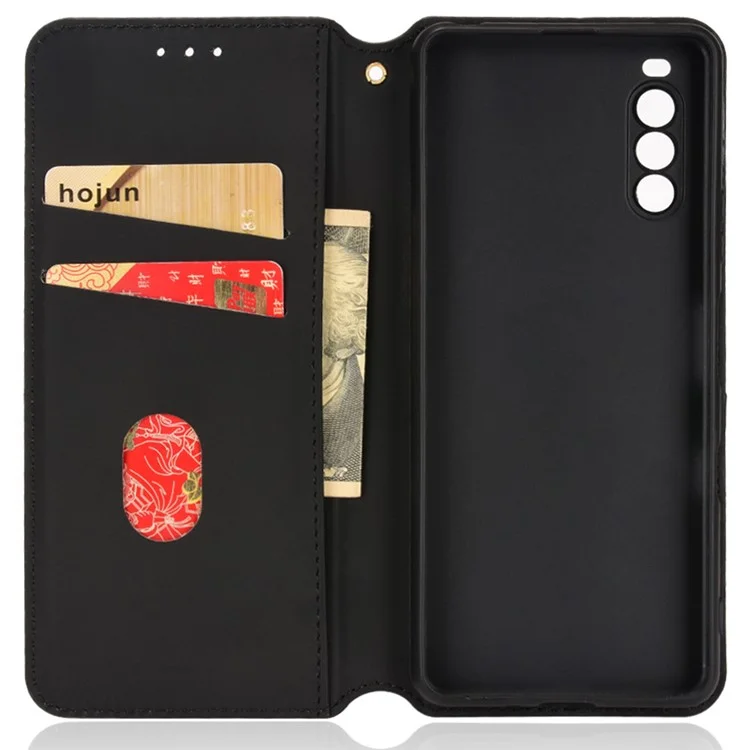 Per Sony Xperia 10 III 5G/Xperia 10 III Lite Supporto regolabile Custodia con stampa a rombo Chiusura magnetica Antigraffio Custodia in pelle PU Antiurto Custodia per telefono cellulare - Nero