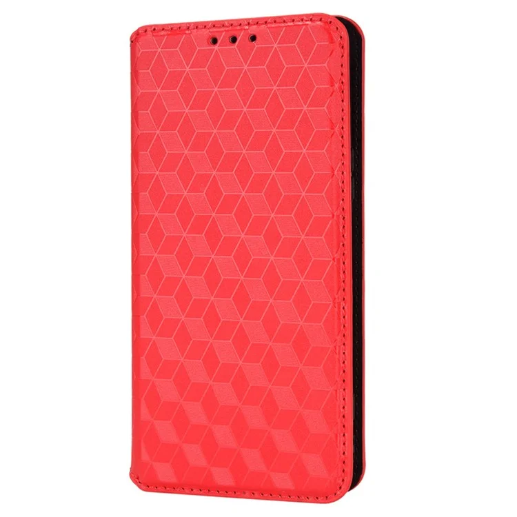 Per Sony Xperia 5 III 5G Rhombus Imprinted PU Leather Flip Case Stand Magnetic Absorption Wallet Folio Soft TPU Bumper Protective Cover - Rosso