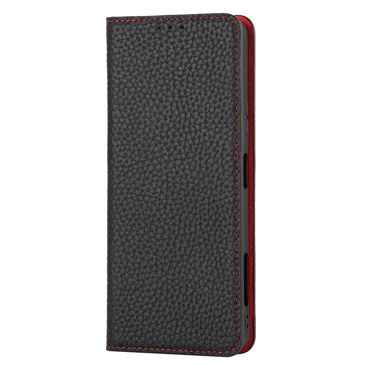 Para a Proteção de Corpo Inteiro da Sony Xperia Pro-i Full Litchi Textura de Couro Genuíno da Carteira de Capa Com Tira Com Cinta - Preto