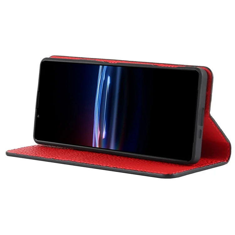 Para Sony Xperia Pro-I Protección corporal completa Textura de piel de zapa Funda de cuero genuino Cartera Soporte Tapa con correa - Negro