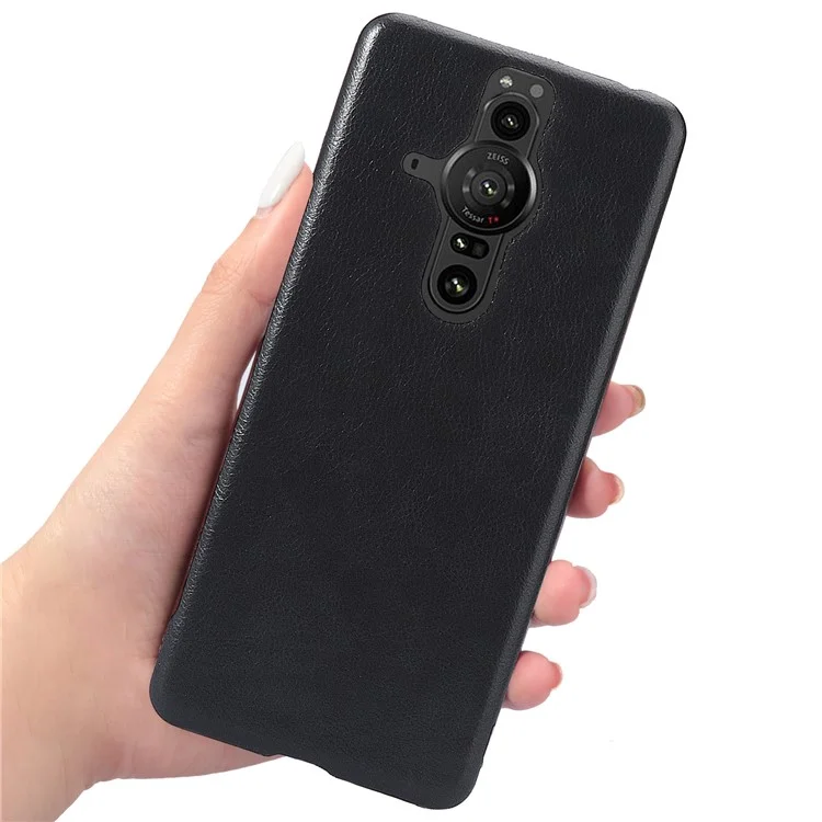 Para Sony Xperia Pro-I Litchi Texture PU Cuero Recubierto PC Hard PC Anti-Scratch Back Case - Negro