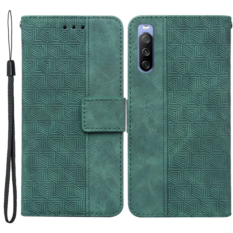 Per Sony Xperia 10 III 5G Custodia a portafoglio in pelle con motivo geometrico stampato, chiusura magnetica e supporto - Verde