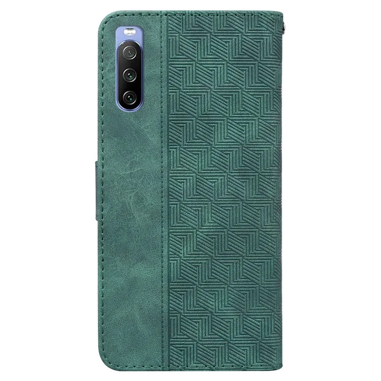 Per Sony Xperia 10 III 5G Custodia a portafoglio in pelle con motivo geometrico stampato, chiusura magnetica e supporto - Verde