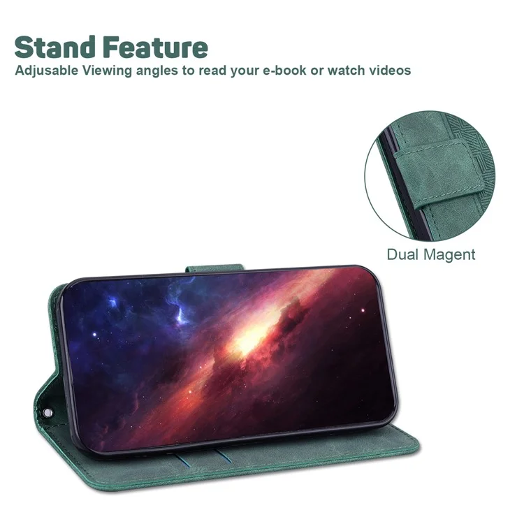 Per Sony Xperia 10 III 5G Custodia a portafoglio in pelle con motivo geometrico stampato, chiusura magnetica e supporto - Verde