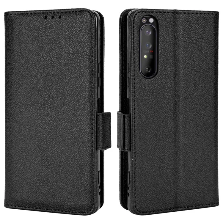 Para Sony Xperia 1 II Litchi Textura PU Catura de Catura de Catura Tape Anti-race - Preto