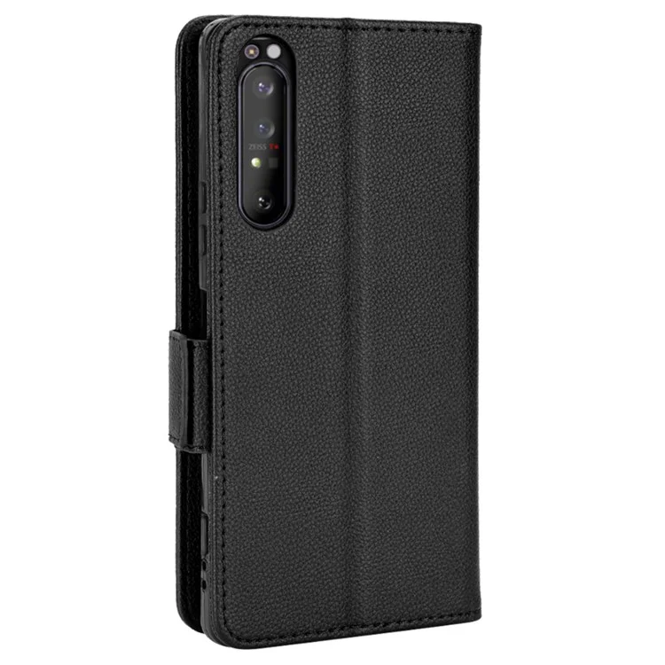 Para Sony Xperia 1 II Litchi Textura PU Catura de Catura de Catura Tape Anti-race - Preto