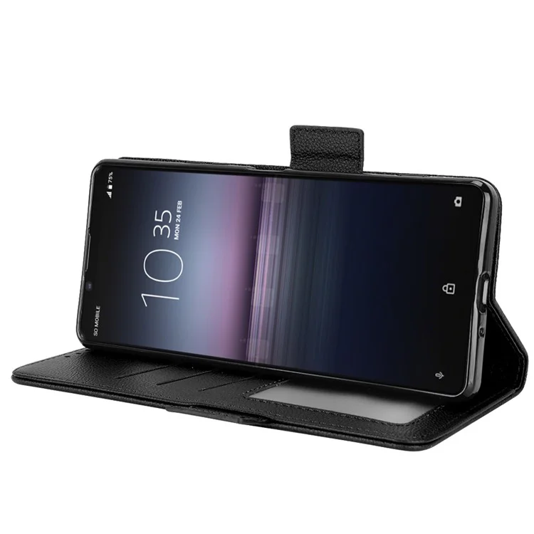 Para Sony Xperia 1 II Litchi Textura PU Catura de Catura de Catura Tape Anti-race - Preto