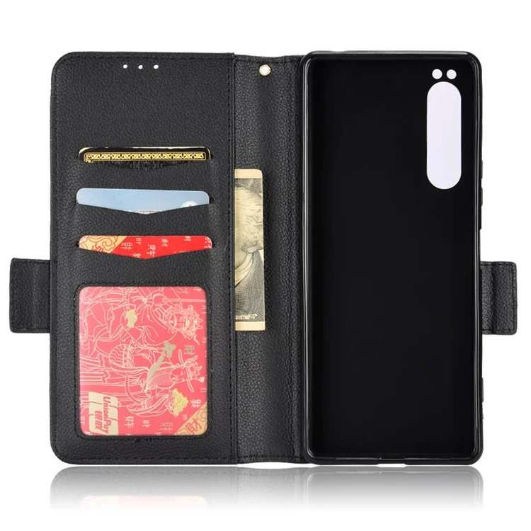 Para Sony Xperia 1 II Litchi Textura PU Catura de Catura de Catura Tape Anti-race - Preto
