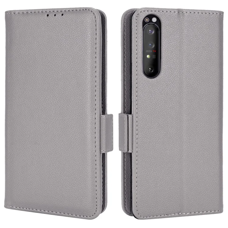 For Sony Xperia 1 II Litchi Texture PU Leather Stand Wallet Case Anti-scratch Phone Cover - Grey