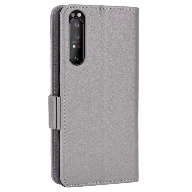 For Sony Xperia 1 II Litchi Texture PU Leather Stand Wallet Case Anti-scratch Phone Cover - Grey