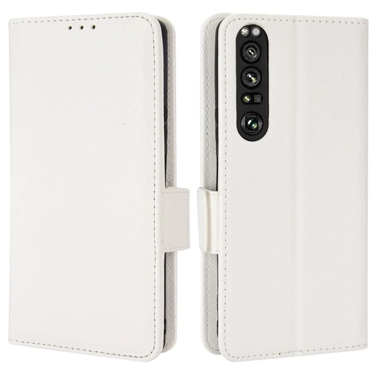 Per Sony Xperia 1 III 5G Custodia protettiva per telefono a prova di urto Texture in pelle PU Custodia a portafoglio protettiva in piedi - Bianco