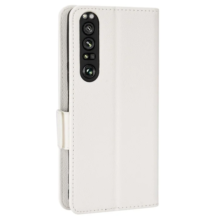 Per Sony Xperia 1 III 5G Custodia protettiva per telefono a prova di urto Texture in pelle PU Custodia a portafoglio protettiva in piedi - Bianco