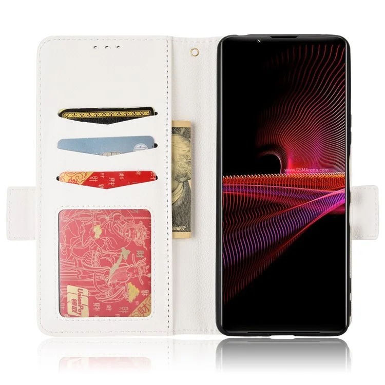 Per Sony Xperia 1 III 5G Custodia protettiva per telefono a prova di urto Texture in pelle PU Custodia a portafoglio protettiva in piedi - Bianco