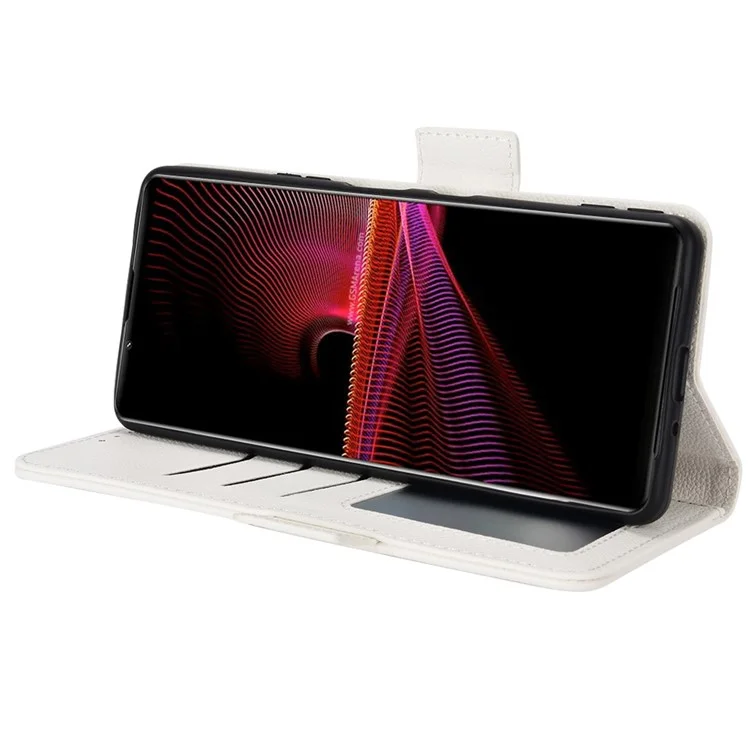 Per Sony Xperia 1 III 5G Custodia protettiva per telefono a prova di urto Texture in pelle PU Custodia a portafoglio protettiva in piedi - Bianco