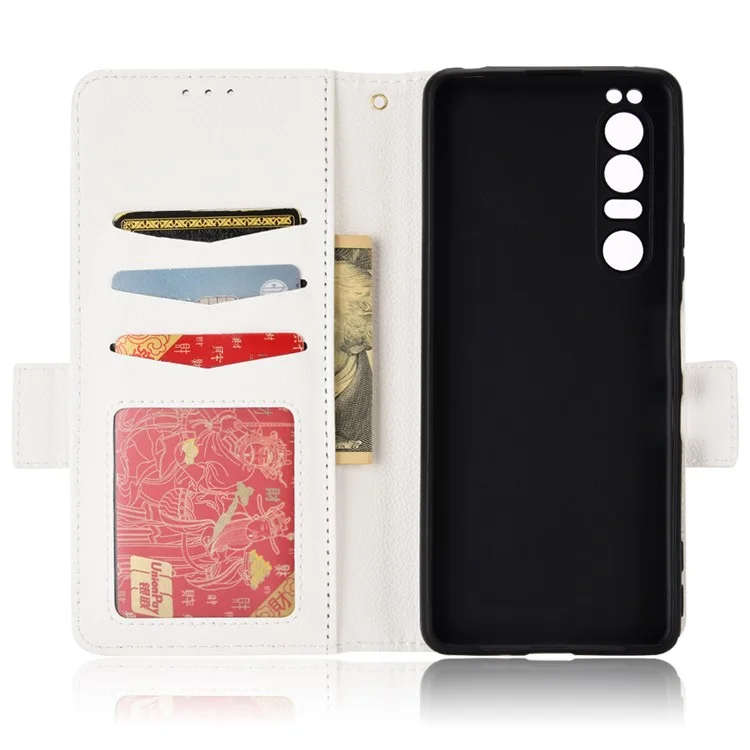Per Sony Xperia 1 III 5G Custodia protettiva per telefono a prova di urto Texture in pelle PU Custodia a portafoglio protettiva in piedi - Bianco