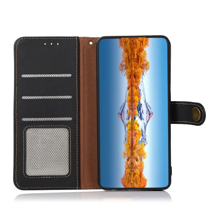 KHAZNEH für Sony Xperia 1 IV Echtes Leder Wallet Case Stoßfeste TPU-Sichthalterung RFID-Blockierung Magnetischer Schutzhülle - Schwarz