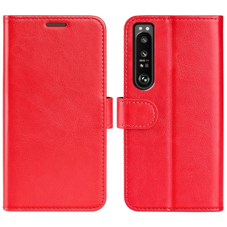 Für Sony Xperia 1 iv Stilvolle Verrückte Pferde Textur Folio Telefonabdeckung Shell Flip PU Leder Brieftasche Telefon Hülle - Rot