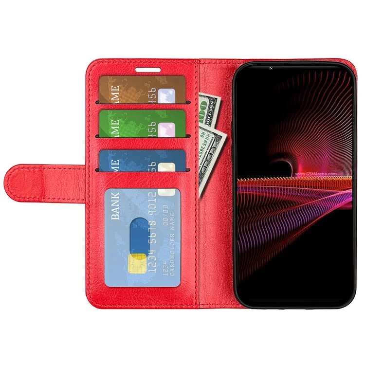 Für Sony Xperia 1 iv Stilvolle Verrückte Pferde Textur Folio Telefonabdeckung Shell Flip PU Leder Brieftasche Telefon Hülle - Rot