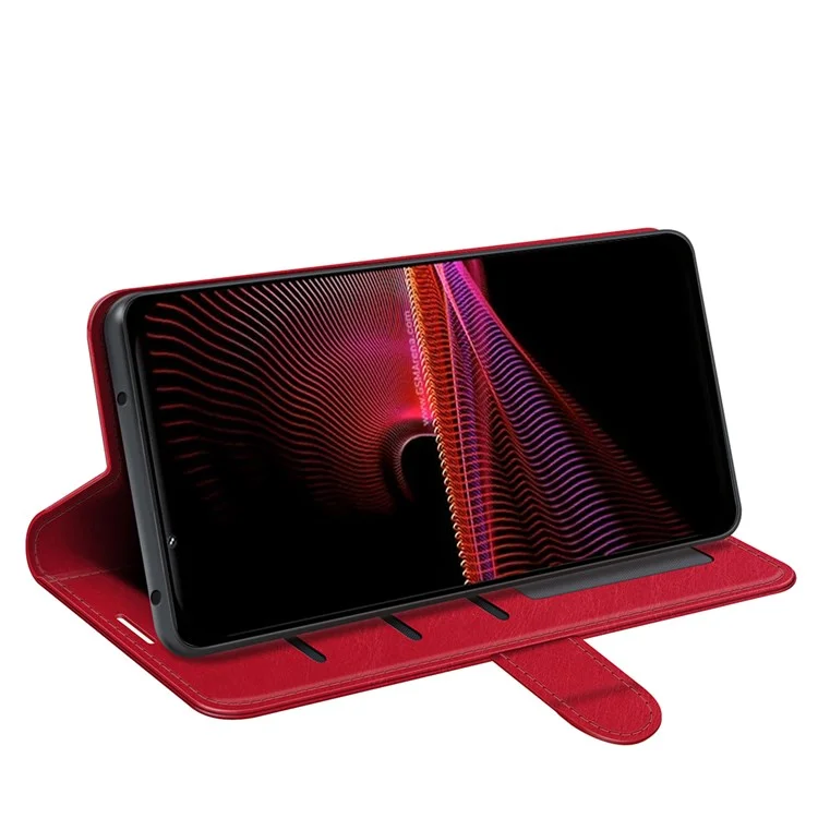 Für Sony Xperia 1 iv Stilvolle Verrückte Pferde Textur Folio Telefonabdeckung Shell Flip PU Leder Brieftasche Telefon Hülle - Rot
