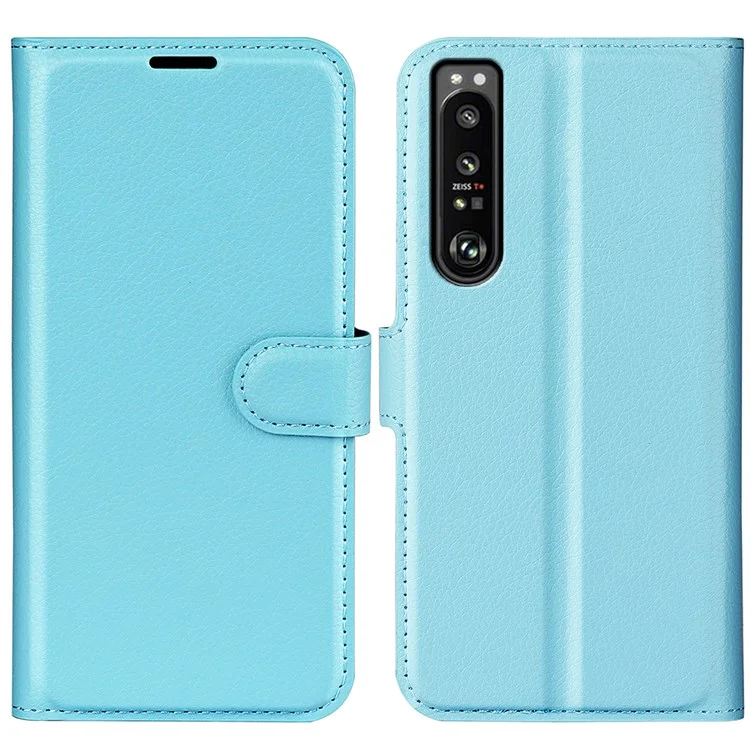 Bolsa de Portada de Teléfonos Inteligentes de Cuero PU Para Sony Xperia 1 IV, Billetera Anti-scratch Litchi Texture Stand Function Estuche a Prueba de Polvo - Azul