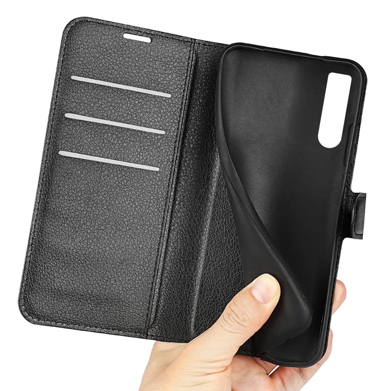 Étui de protection en cuir PU pour Sony Xperia 1 IV, portefeuille anti-rayures, texture de peau de litchi, fonction de support de téléphone, étui anti-poussière - noir