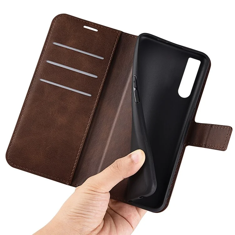 For Sony Xperia 1 IV Anti-scratch Textured PU Leather Shell Adjustable Stand Magnetic Closing Wallet Case - Brown