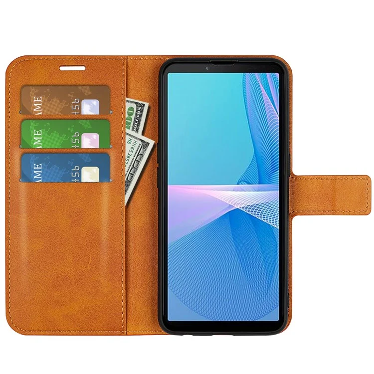 For Sony Xperia 10 IV Adjustable Stand Textured Shell PU Leather Anti-drop Magnetic Closing Wallet Case - Yellow