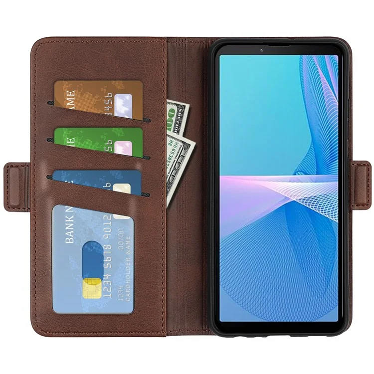 Für Sony Xperia 10 IV Folio Flip Strukturierte PU Leder-handy-hülle Ballet-brieftaschen-design Gut Geschütztes Handyabdeckung - Braun