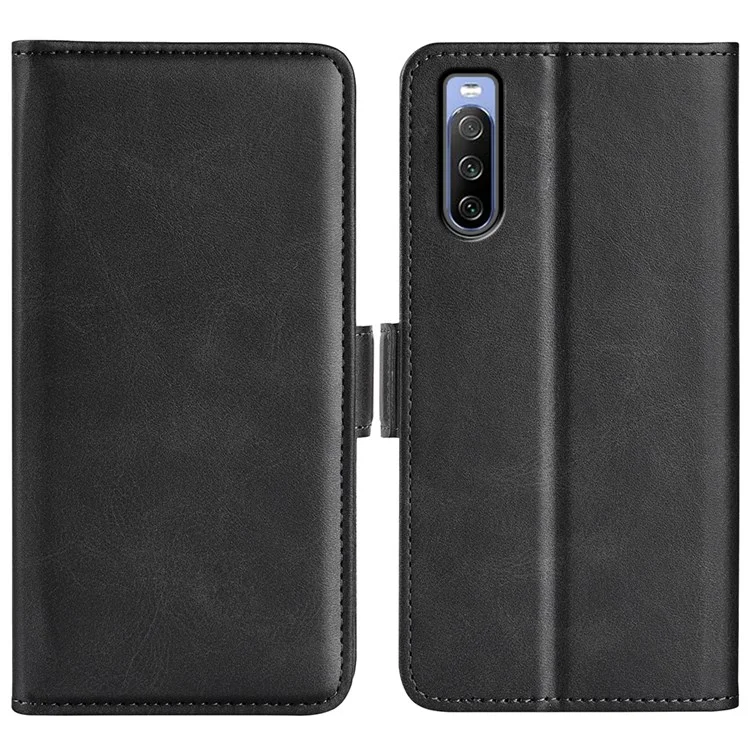 For Sony Xperia 10 IV Folio Flip Textured PU Leather Phone Case Stand Wallet Design Well-protected Cell Phone Cover - Black