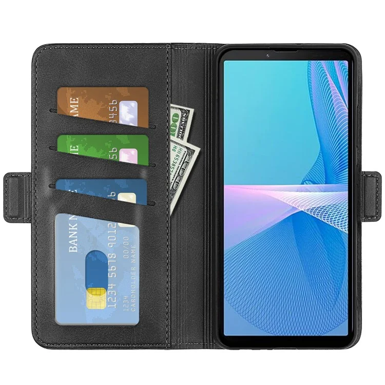 For Sony Xperia 10 IV Folio Flip Textured PU Leather Phone Case Stand Wallet Design Well-protected Cell Phone Cover - Black