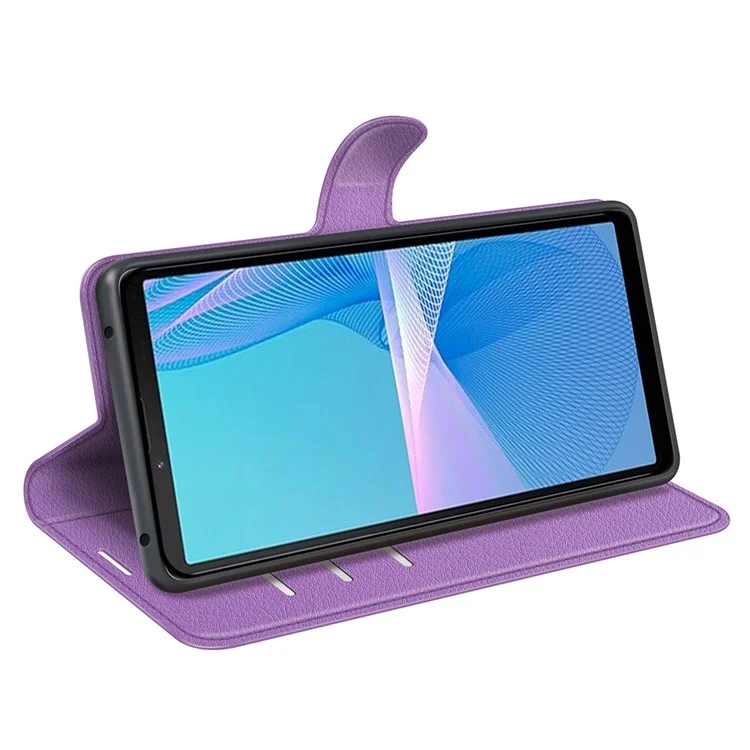 Para Sony Xperia 10 IV Anti-queda Anti-arranhões Textura Litchi Couro PU Capa de Telefone Stand Wallet Protective Cover - Roxo