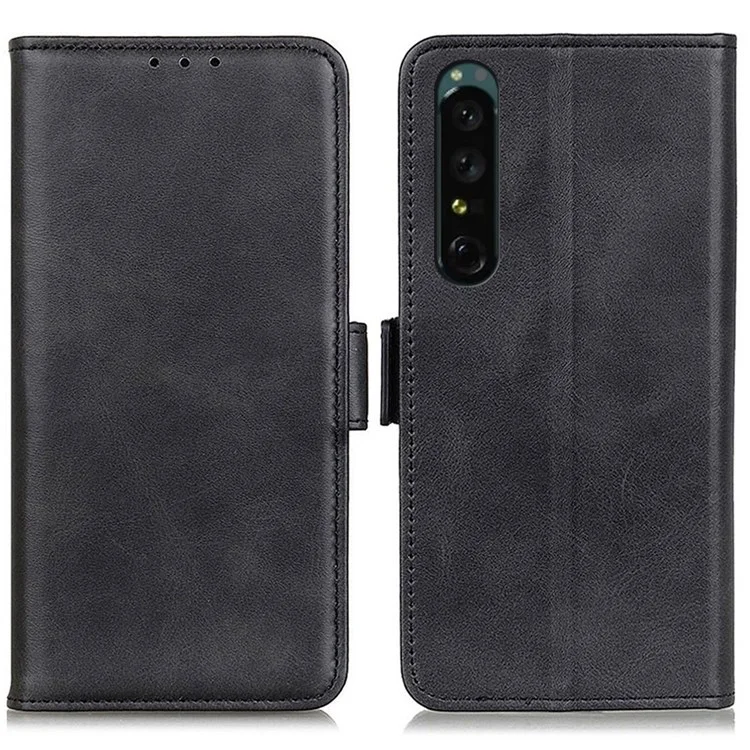 For Sony Xperia 1 IV Textured Leather Wallet Phone Case Dual Magnetic Clasp Stand Feature Flip Cover - Black