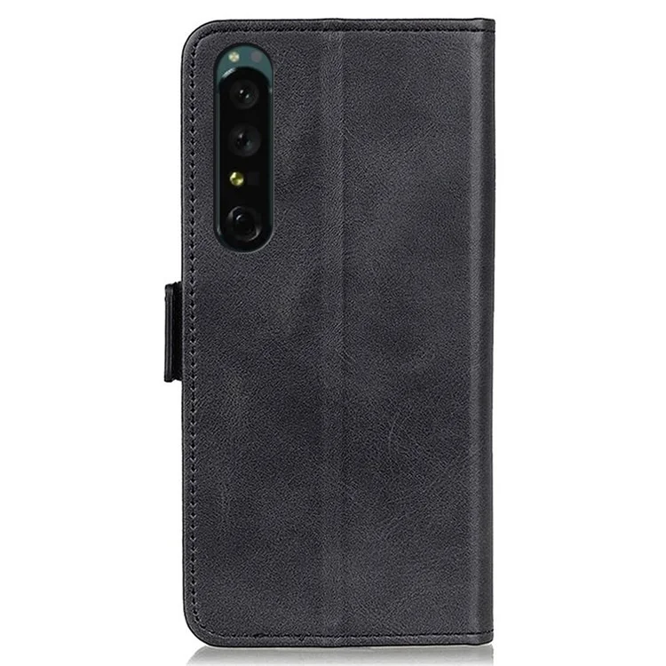 For Sony Xperia 1 IV Textured Leather Wallet Phone Case Dual Magnetic Clasp Stand Feature Flip Cover - Black