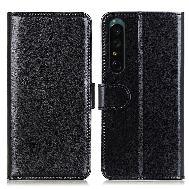 Für Sony Xperia 1 IV Leder Schutzhülle Crazy Horse Textur Wallet Funktion Horizontaler Ständer Flip Case - Schwarz